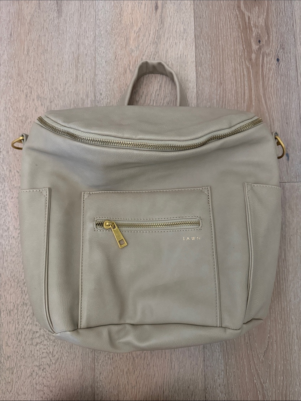 Fawn design mini diaper bag: Small Leather Backpack in Light Beige